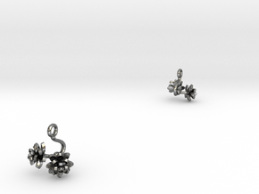 Earrings with two small flowers of the Lotus in Polished Silver
