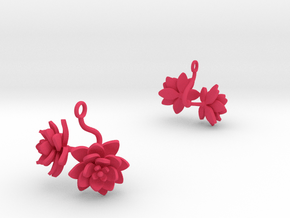 Earrings with two large flowers of the Lotus in Pink Processed Versatile Plastic