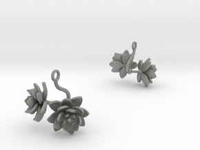Earrings with two large flowers of the Lotus in Gray PA12
