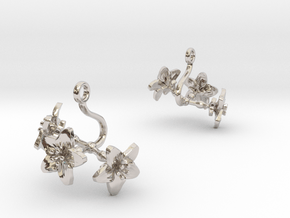 Earrings with three small flowers of the Melon in Rhodium Plated Brass