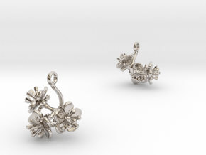 Earrings with three small flowers of the Peach in Rhodium Plated Brass