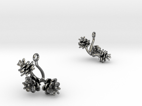 Earrings with three small flowers of the Peach Inv in Polished Silver
