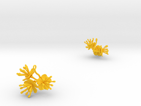 Earrings with three large flowers of the Peach in Yellow Processed Versatile Plastic