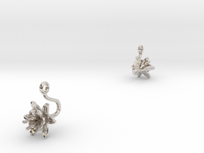 Earrings with one small flower of the Pomegranate in Rhodium Plated Brass