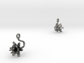 Earrings with one small flower of the Pomegranate in Polished Silver