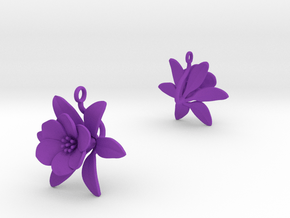 Earrings with one large flower of the Pomegranate in Purple Processed Versatile Plastic
