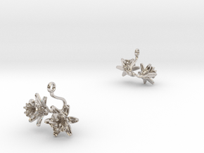Earrings with two small flowers of the Pomegranate in Rhodium Plated Brass