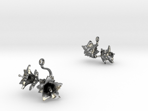 Earrings with two small flowers of the Potato in Polished Silver