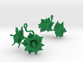 Earrings with two large flowers of the Potato in Green Processed Versatile Plastic