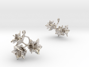 Earrings with three small flowers of the Potato in Rhodium Plated Brass
