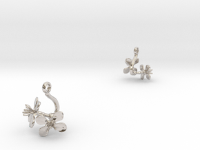 Earrings with two small flowers of the Radish in Rhodium Plated Brass