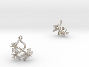Earrings with three small flowers of the Radish in Rhodium Plated Brass
