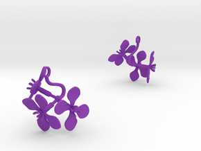Earrings with three large flowers of the Radish in Purple Processed Versatile Plastic