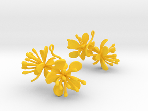Earrings with two large flowers of the Raspberry in Yellow Processed Versatile Plastic