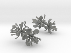 Earrings with two large flowers of the Raspberry in Gray PA12