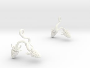 Earrings with two large Raspberries in White Processed Versatile Plastic