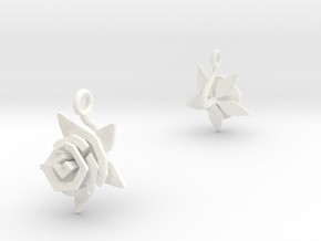 Earrings with one large flower of the Rose I in White Processed Versatile Plastic