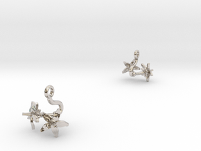 Earrings with two small flowers of the Tomato in Rhodium Plated Brass
