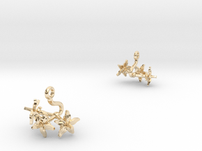 Earrings with three small flowers of the Tomato in 14k Gold Plated Brass