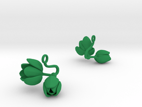 Earrings with two large flowers of the Tulip in Green Processed Versatile Plastic