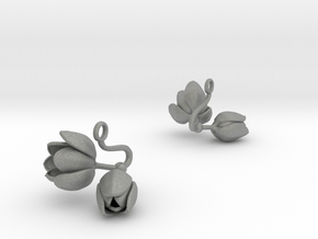 Earrings with two large flowers of the Tulip in Gray PA12