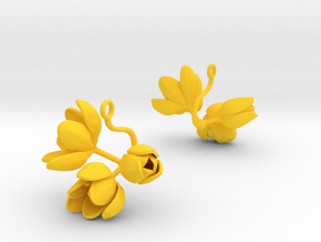 Earrings with three large flowers of the Tulip in Yellow Processed Versatile Plastic