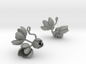 Earrings with three large flowers of the Tulip in Gray PA12