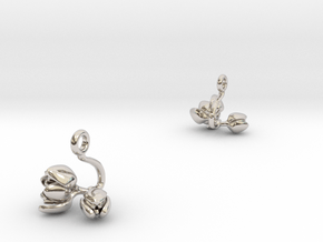 Earrings with two small flowers of the Tulip in Rhodium Plated Brass