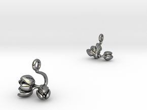 Earrings with two small flowers of the Tulip in Polished Silver