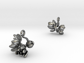 Earrings with three small flowers of the Tulip in Polished Silver
