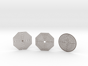 3 Maze Coasters in Polished Bronzed-Silver Steel
