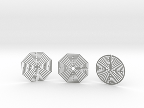 3 Maze Coasters in Gray PA12 Glass Beads