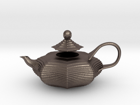 Decorative Teapot in Polished Bronzed-Silver Steel