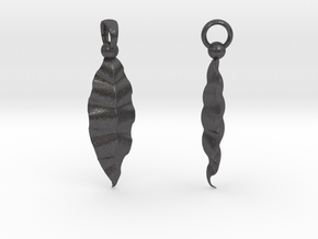 Fractal Leaves Earrings in Dark Gray PA12 Glass Beads