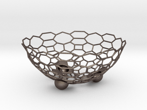 Fruit Bowl in Polished Bronzed-Silver Steel