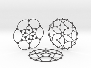 3 Math Graph Coasters in Dark Gray PA12 Glass Beads