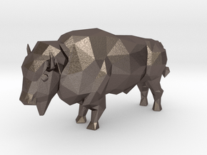 Low-Poly Bison in Polished Bronzed-Silver Steel