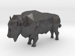 Low-Poly Bison in Dark Gray PA12 Glass Beads