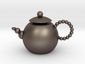 Decorative Teapot in Polished Bronzed-Silver Steel