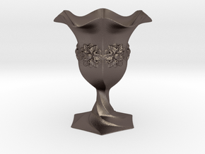 Cup Vase  in Polished Bronzed-Silver Steel