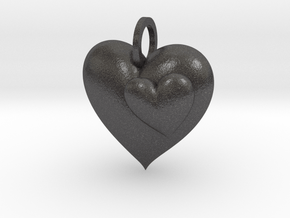 2 Hearts Pendant in Dark Gray PA12 Glass Beads