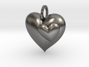 2 Hearts Pendant in Processed Stainless Steel 17-4PH (BJT)