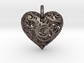 Filigree Heart Pendant in Polished Bronzed-Silver Steel