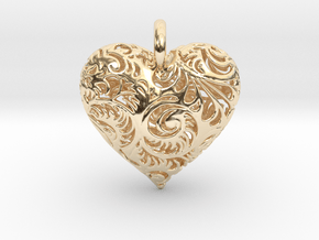 Filigree Heart Pendant in 14K Yellow Gold