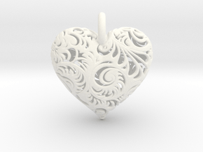 Filigree Heart Pendant in White Smooth Versatile Plastic
