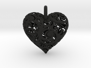 Filigree Heart Pendant in Black Smooth Versatile Plastic