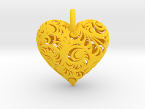 Filigree Heart Pendant in Yellow Smooth Versatile Plastic