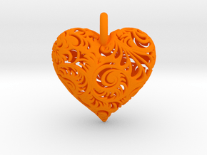 Filigree Heart Pendant in Orange Smooth Versatile Plastic