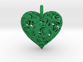 Filigree Heart Pendant in Green Smooth Versatile Plastic