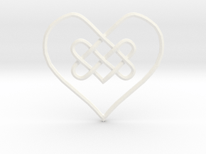 Knotty Heart Pendant in White Smooth Versatile Plastic